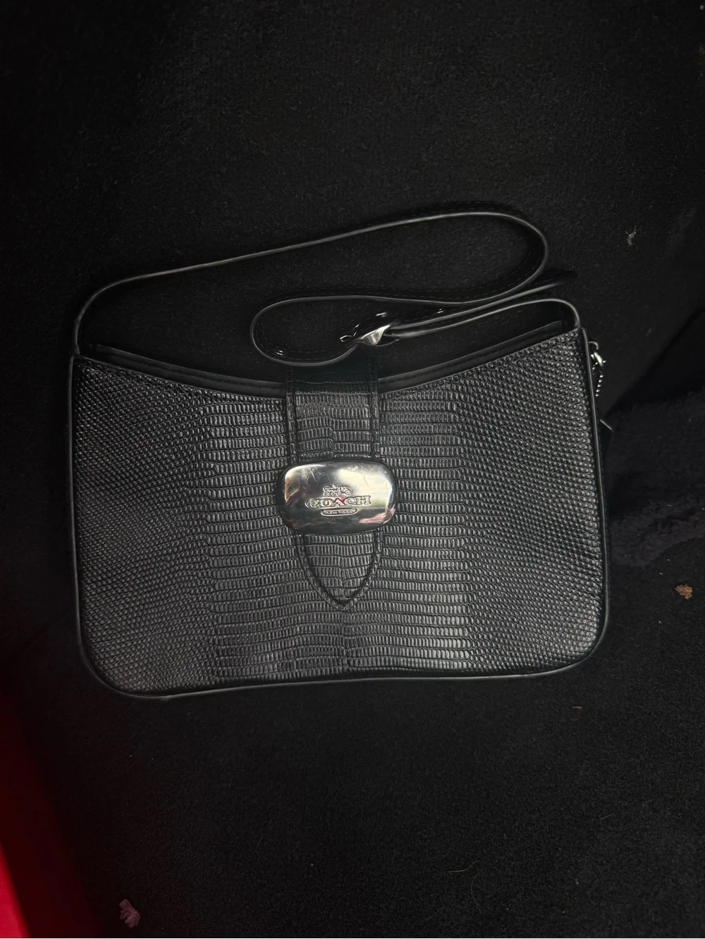 Coach Black Textured Shoulder Bag with Silver Hardware